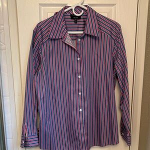 Foxcroft No Iron  Blue and Red Striped button Down Blouse 18W